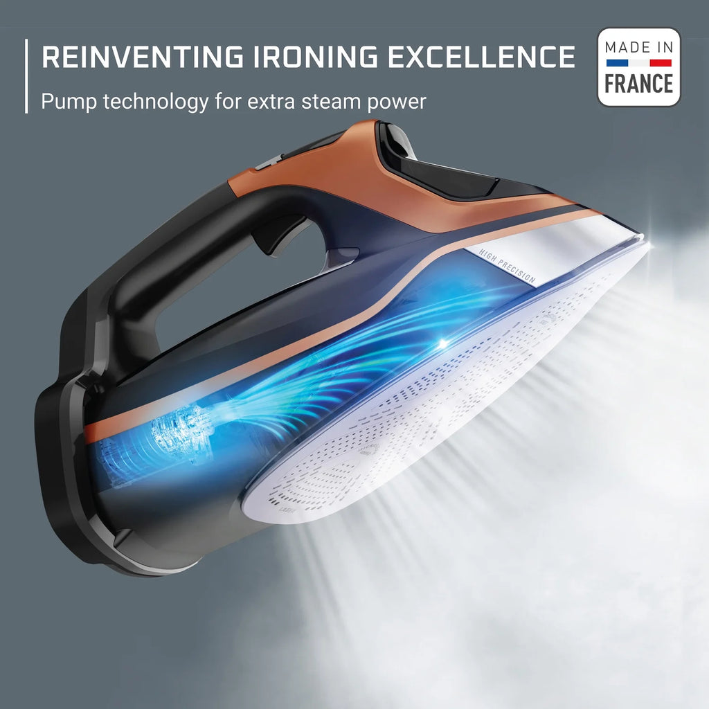 Rowenta Steam Force+ Iron for Clothes, Stainless Steel Soleplate, 1850 Watts, 400 Microsteam Holes, Garment Steamer, Black & Blue, DW9440U1