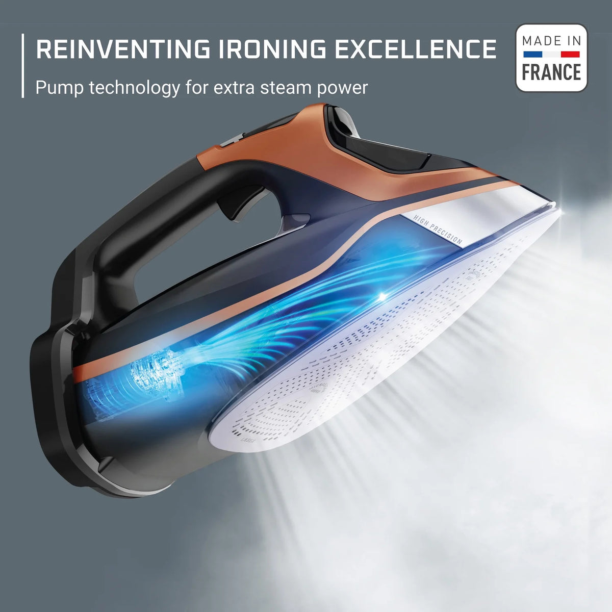 Rowenta Steam Force+ Iron for Clothes, Stainless Steel Soleplate, 1850 Watts, 400 Microsteam Holes, Garment Steamer, Black & Blue, DW9440U1