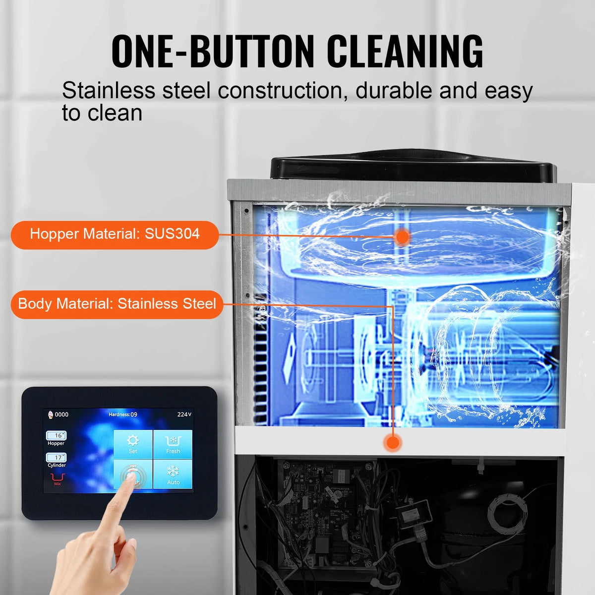 KFFKFF Commercial Ice Cream Machine Output of 10.6 QT/H, 1000W Single Taste Tabletop Soft Serve Ice Cream Device, 4L Reservoir 1.6L Cylinder, Digital Screen Automatic Cleaning Pre-chilling