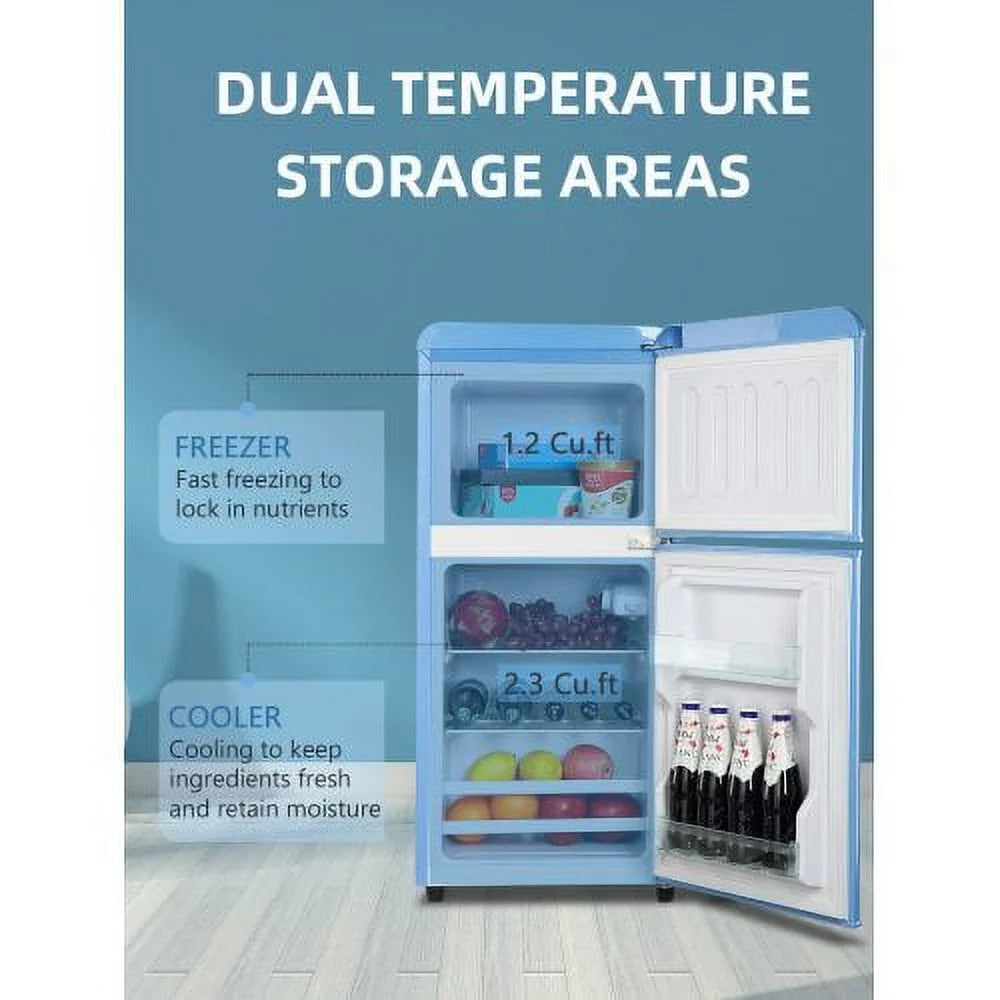 3.5Cu.Ft Compact Refrigerator Mini Fridge with Freezer, Small Refrigerator with 2 Door, 7 Level Thermostat Removable Shelves for Kitchen, Dorm, Apartment, Bar, Office, Black
