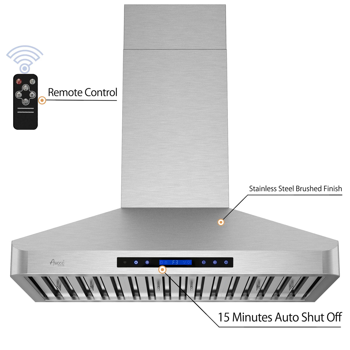 Awoco RH-WT-30 Awoco RH-WT-30 Wall Mount 4 Speeds, 6 Top Round Vent Stainless Steel Range Hood