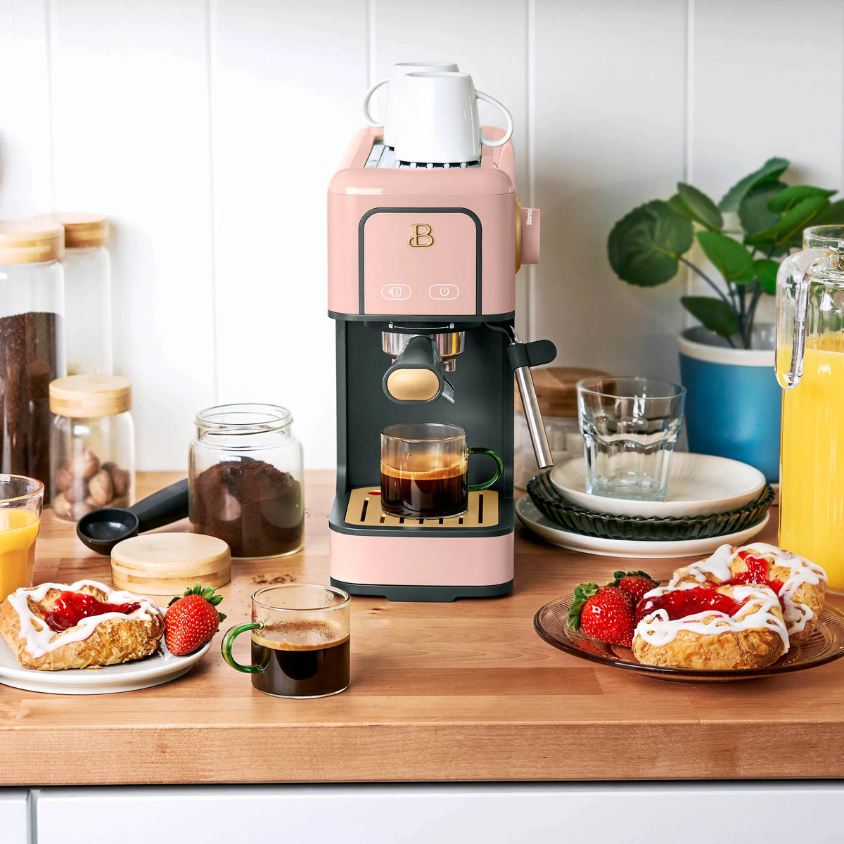 Beautiful Slim Espresso Machine with 20-Bar Pressure, Black Sesame by Drew Barrymore
