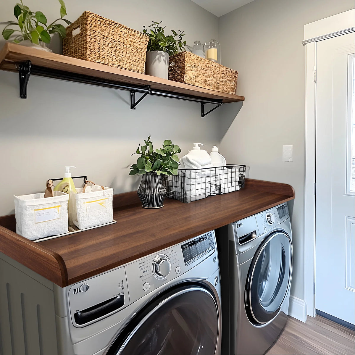 Kaboon Washer Dryer Countertop with Edge Rails, 27.5" x 54", Light Walnut