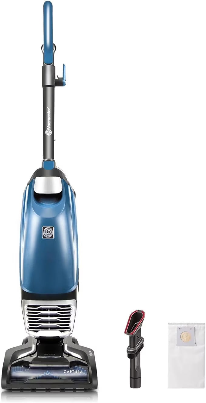 Vacmaster UB0402 Commercial Vacuum Cleaner Ultra-Lightweight 14L Capacity Bagged Upright Vac with LED Headlight and 2-Speed Setting Powerful Suction for Pets, Carpets & Hard Floor