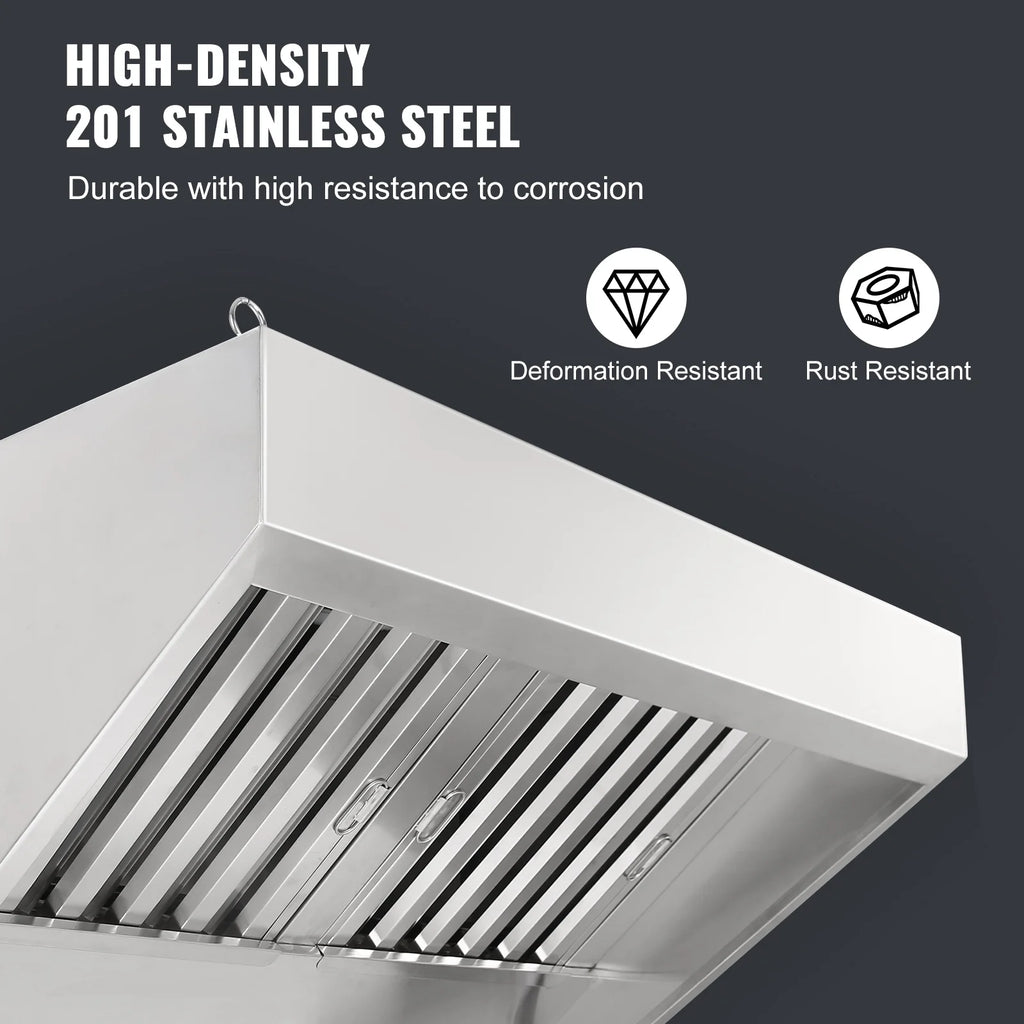KFFKFF 4FT Commercial Exhaust Hood, Stainless Steel Exhaust Hood with 2 Removable U-shaped Grease Filters for Commercial Use, Suitable for Food Trucks and Concession Trailers, Restaurant Kitchens