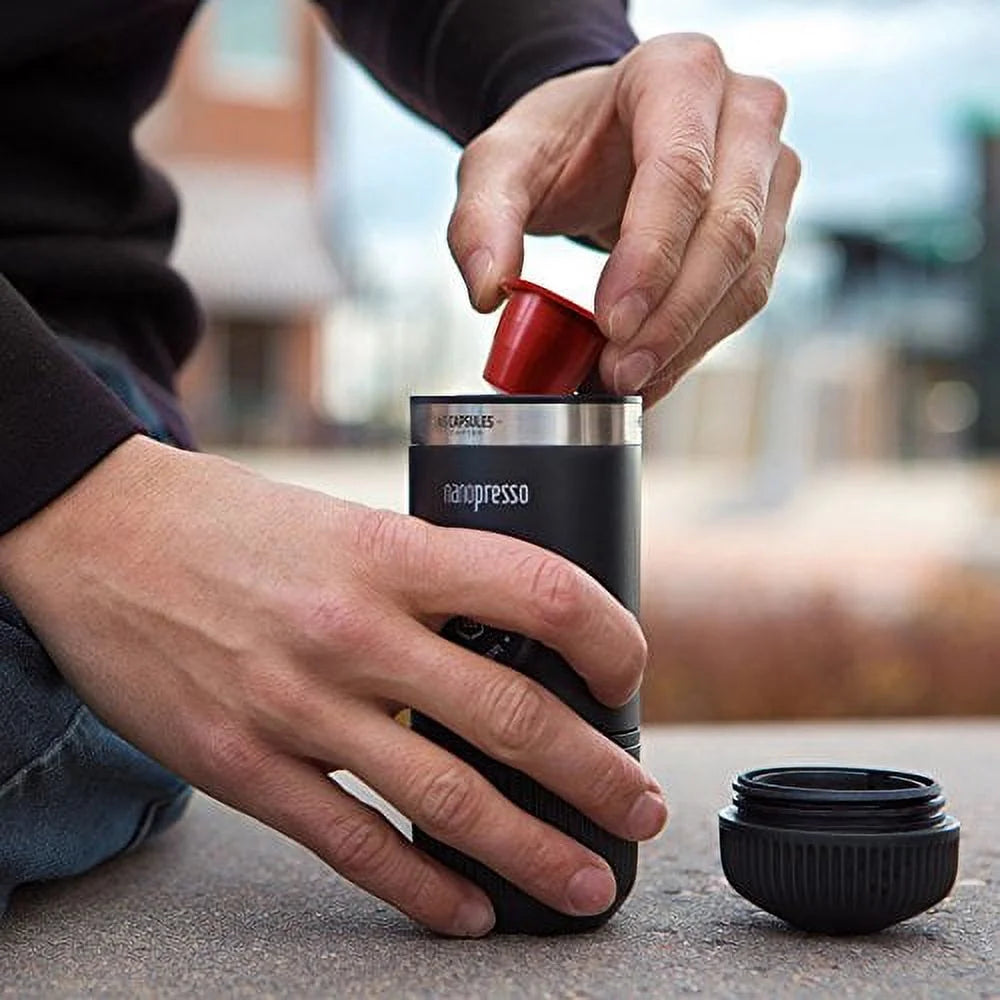 Wacaco Nanopresso Portable Espresso Maker - NS Adapter Compatible - for Capsules and Ground Coffee - Outdoor Coffee Machine Set - Ideal for Camping & Travel