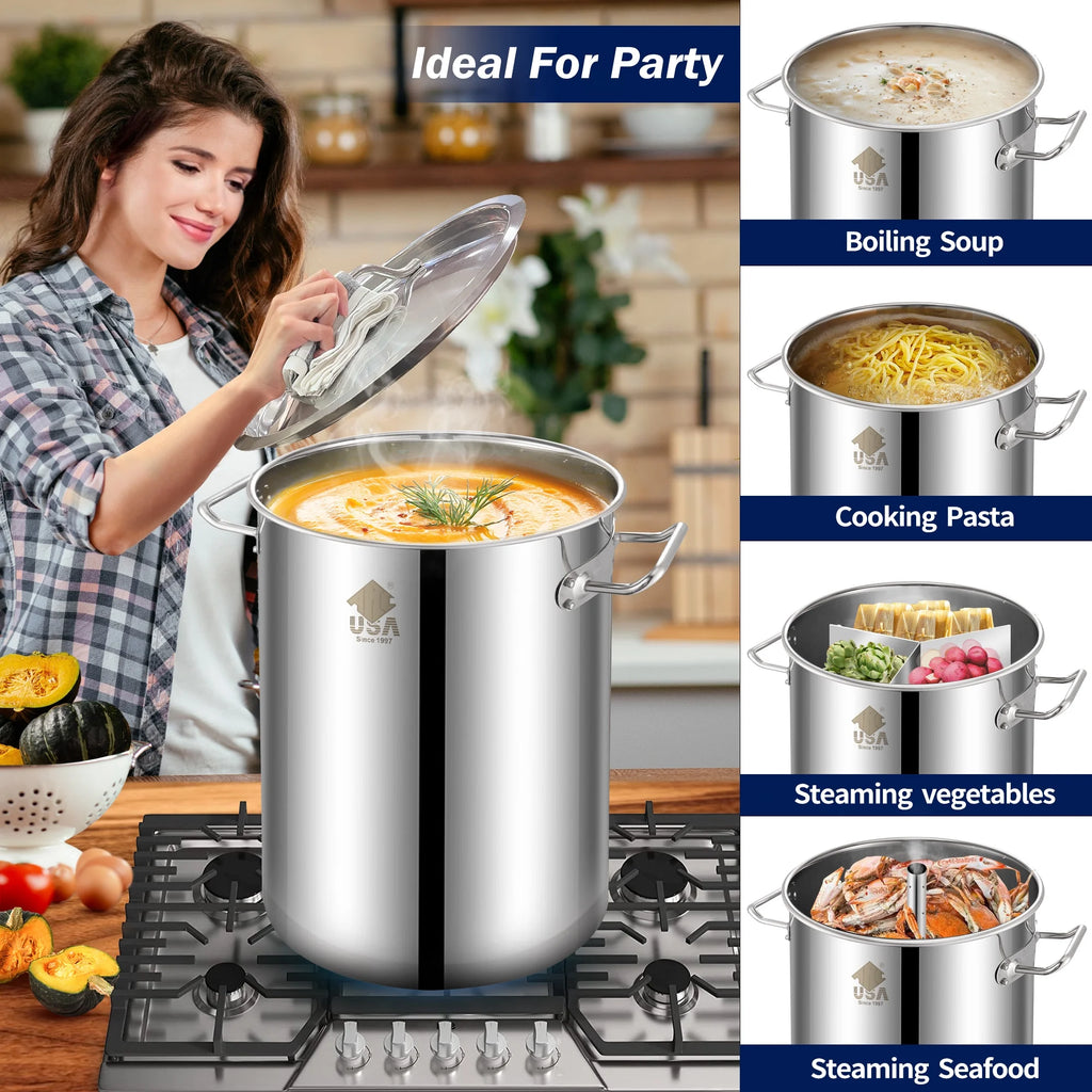 32QT Stainless Steel Pot with 200,000 BTU Propane Burner - Seafood Boil Pot, Crab Boil Pot, Lobster Pot, Shrimp Boil Pot, Tamale Steamer Pot with Basket and Turkey Fryer Burner