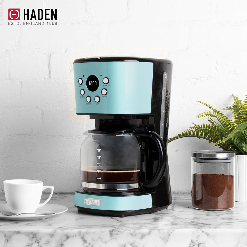Haden Coffee Maker & Heritage 1.7 Liter Electric Kettle, Black & Chrome