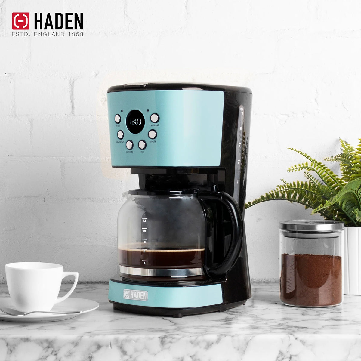 Haden Coffee Maker & Heritage 1.7 Liter Electric Kettle, Black & Chrome