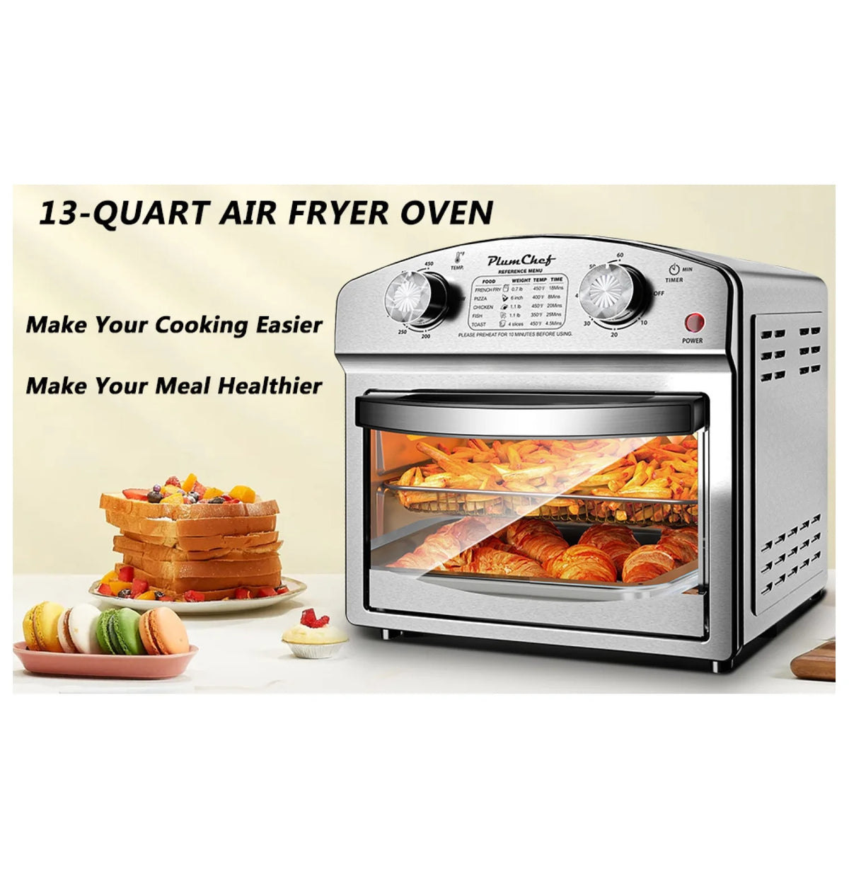 12.5 Quart 7-in-1 Convection Toaster Oven, 1500W, Stainless Steel, with 5 Pre-Set Menus �C Roast, Bake, Grill, Broil, Toast, Dehydrate & Defrost, Silver