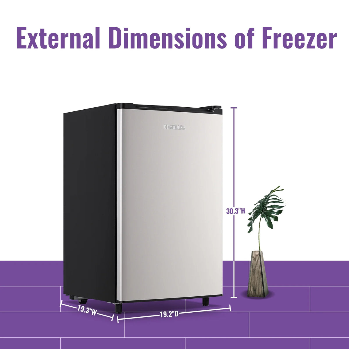 DEMULLER Upright Freezer 3.2 Cu. ft Front Door Freezer Compact Adjustable Thermostat Silver