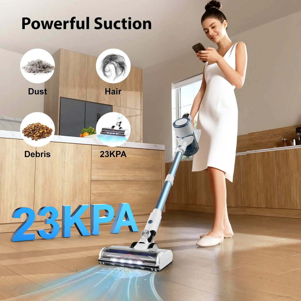 Lazyswan Cordless Vacuum, 250W 23KPa Stick Vacuums for Pet Hair/Carpet, 45 Min Runtime, LED Touch Screen, 1.2L Dust Cup, Lightweight