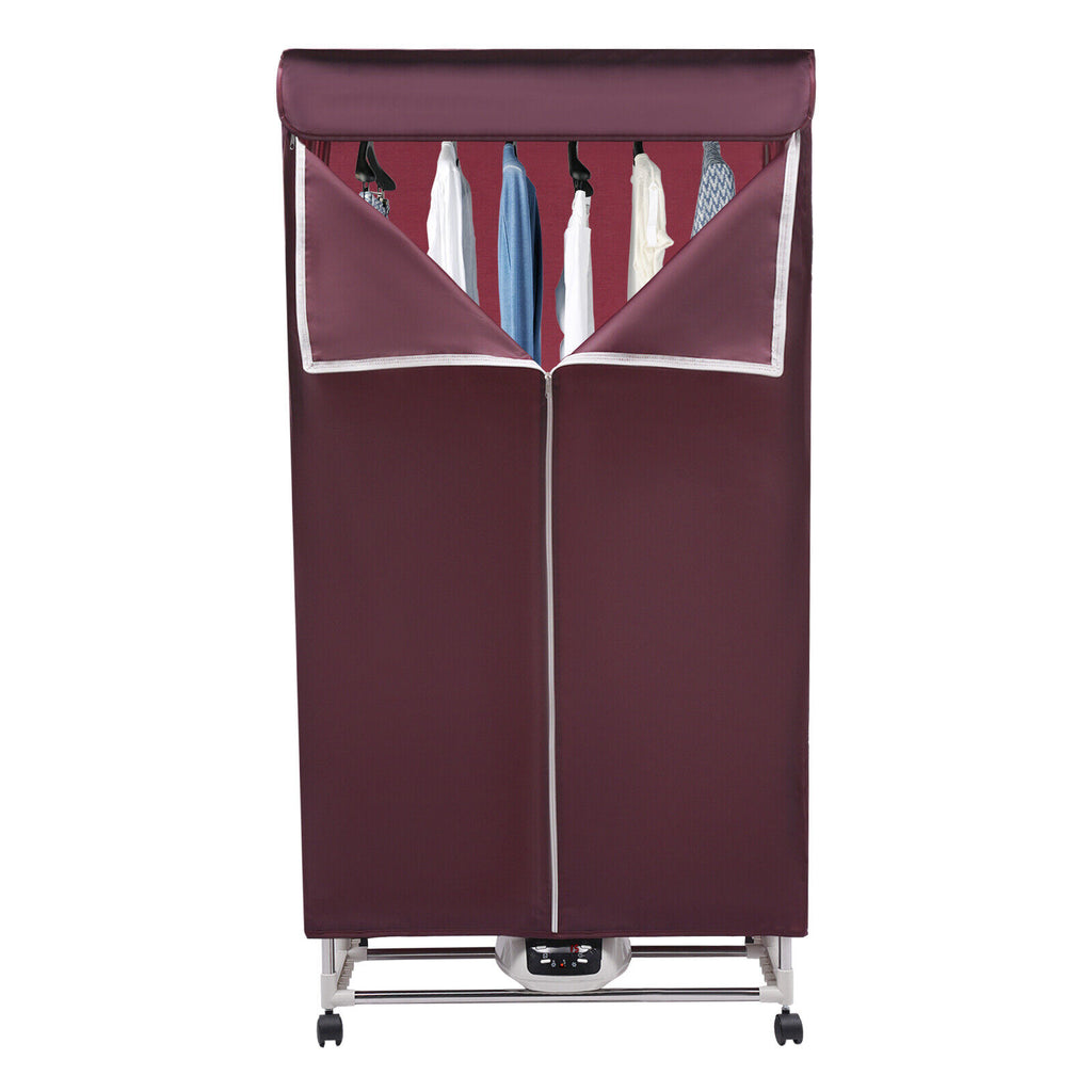 110V Wine Red Clothes Dryer Portable Travel Mini Dryer Machine 1200-1500W Electric Dryer For Homes, Apartments