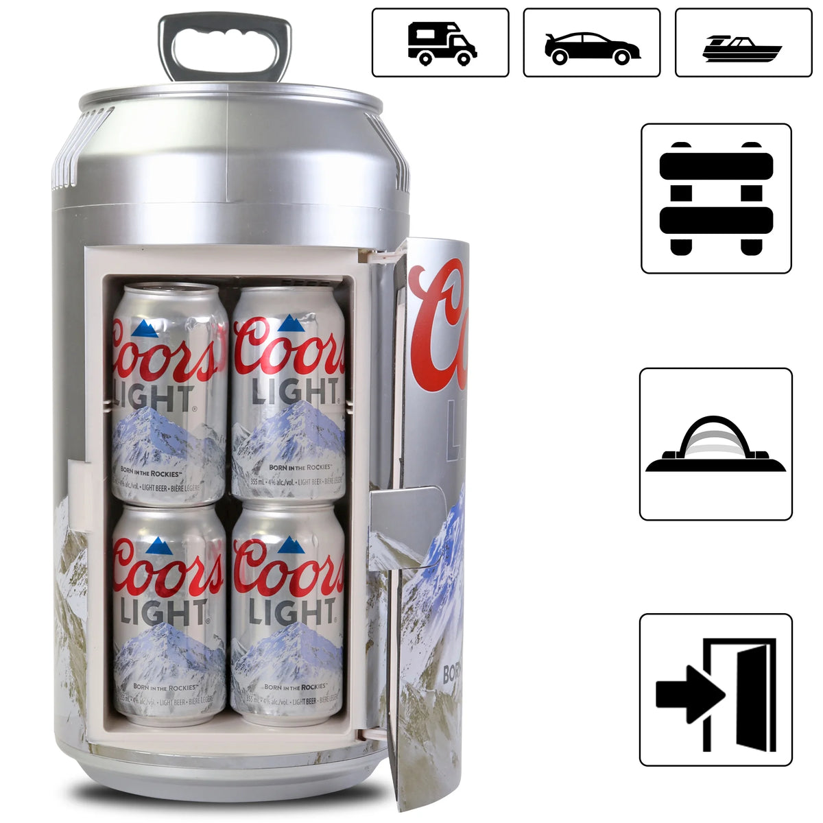 Coca-Cola 8 Can Portable Mini Fridge w/ 12V DC and 110V AC Cords, 5.4L (5.7 qt) Can Shaped Personal Cooler, Red, Travel Fridge for Drinks, Snacks, Lunch, Home, Office, Dorm Room, RV