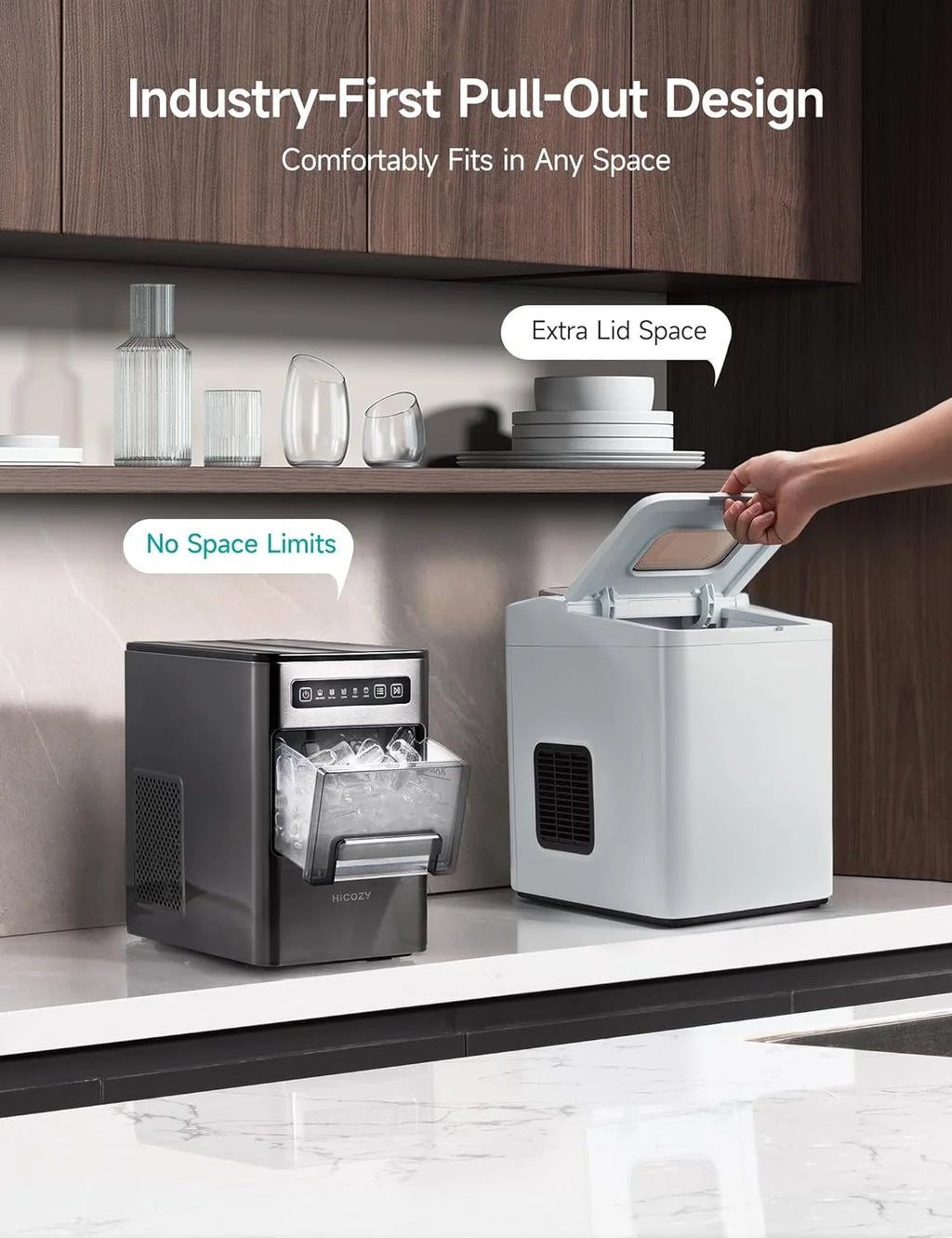 HiCOZY Ice Maker Portable Countertop, Ice Machine Countertop Ice in 6 Mins, 24 lbs/Day, Icemaker with Ice Scoop, for Gifts
