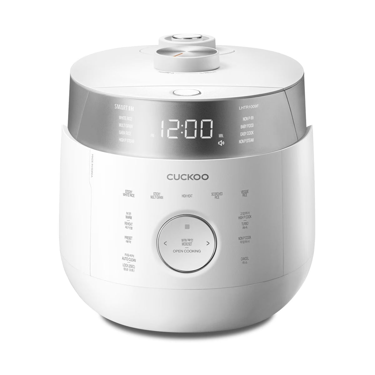 Cuckoo 10 Cup Dry Induction Heating Twin Pressure Rice Cooker with Micom Logic Tech, Nonstick Pot, Warmer, 25 Menu Modes and Voice Guide in White (CRP-LHTR1009FW)