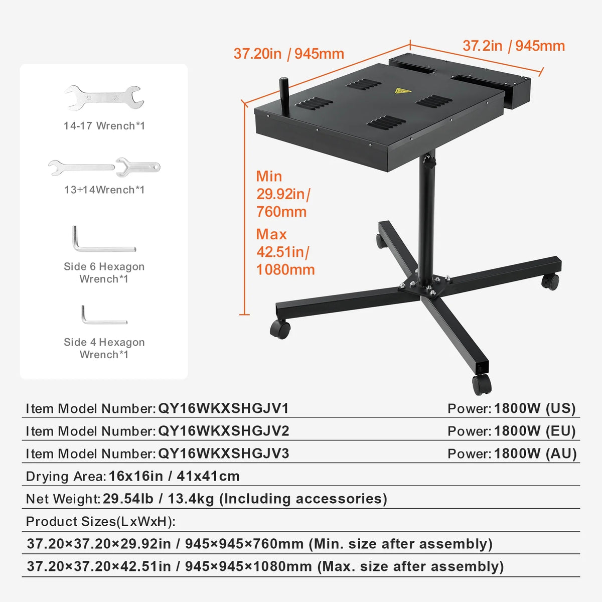 KFFKFF Pro Flash Dryer, 16x16 inch, Enhanced 1800W Flash Dryer for Screen Printing Equipment, Temperature Regulation 0-750�? Stand with Adjustable Height, 360° Swivel, Garment Drying Device