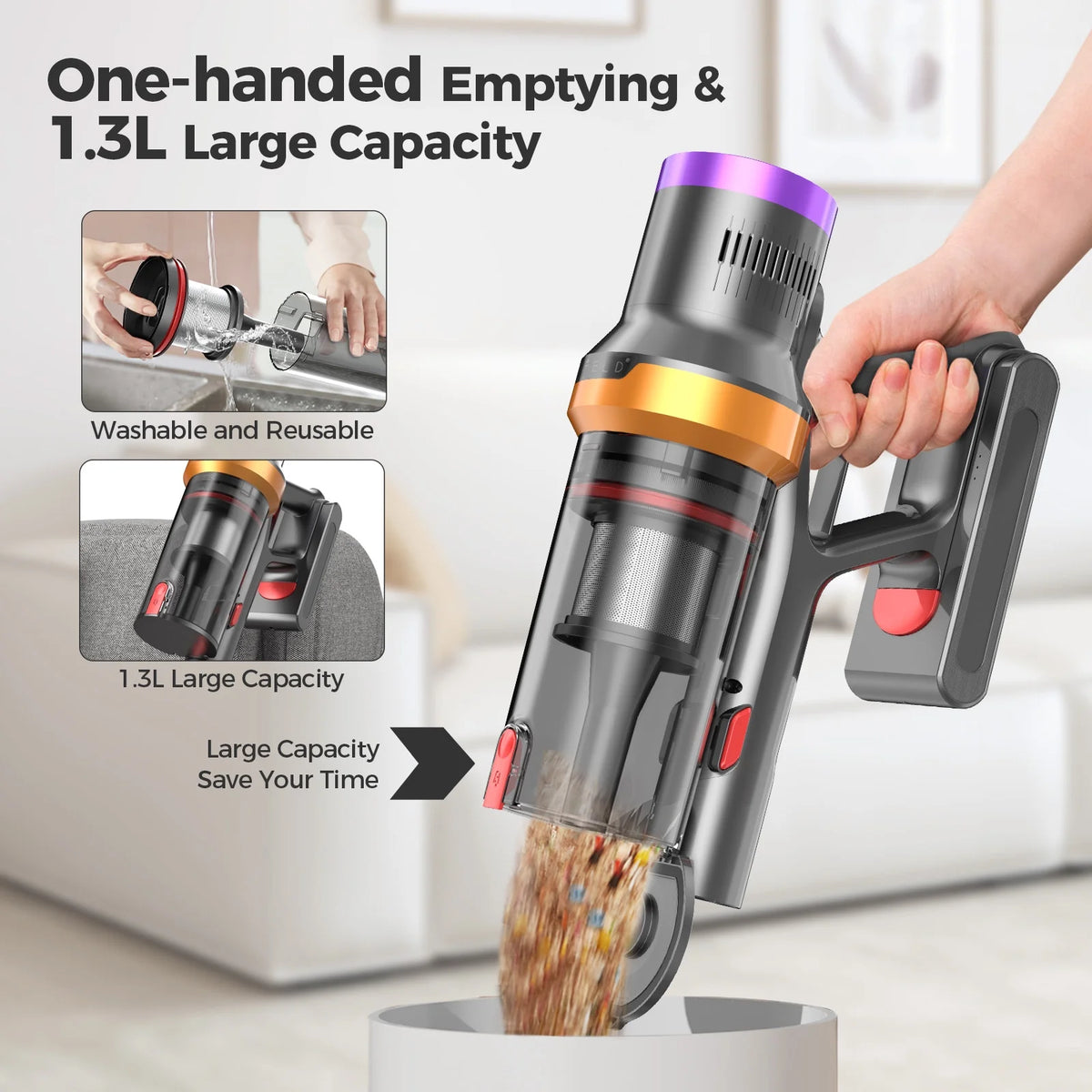ORFELD Cordless Vacuum Cleaner, Lightweight 35KPa Stick Vacuum for Carpet Floor and Pet Hair