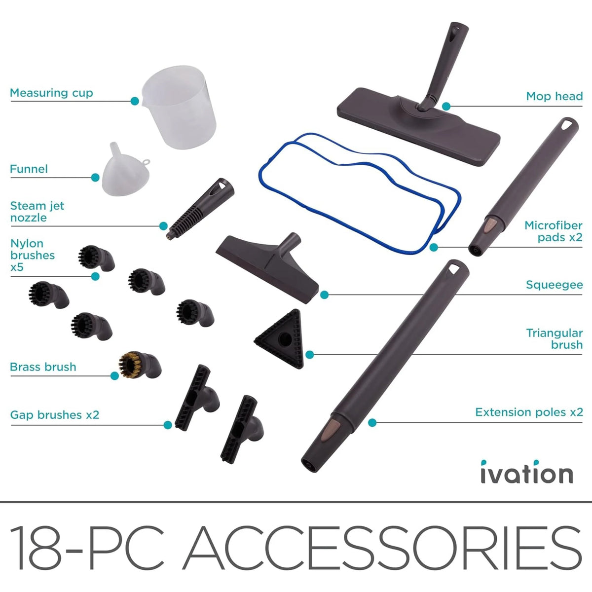 Ivation Steam Cleaner, Powerful Multipurpose Steamer w/ 18 Accessories