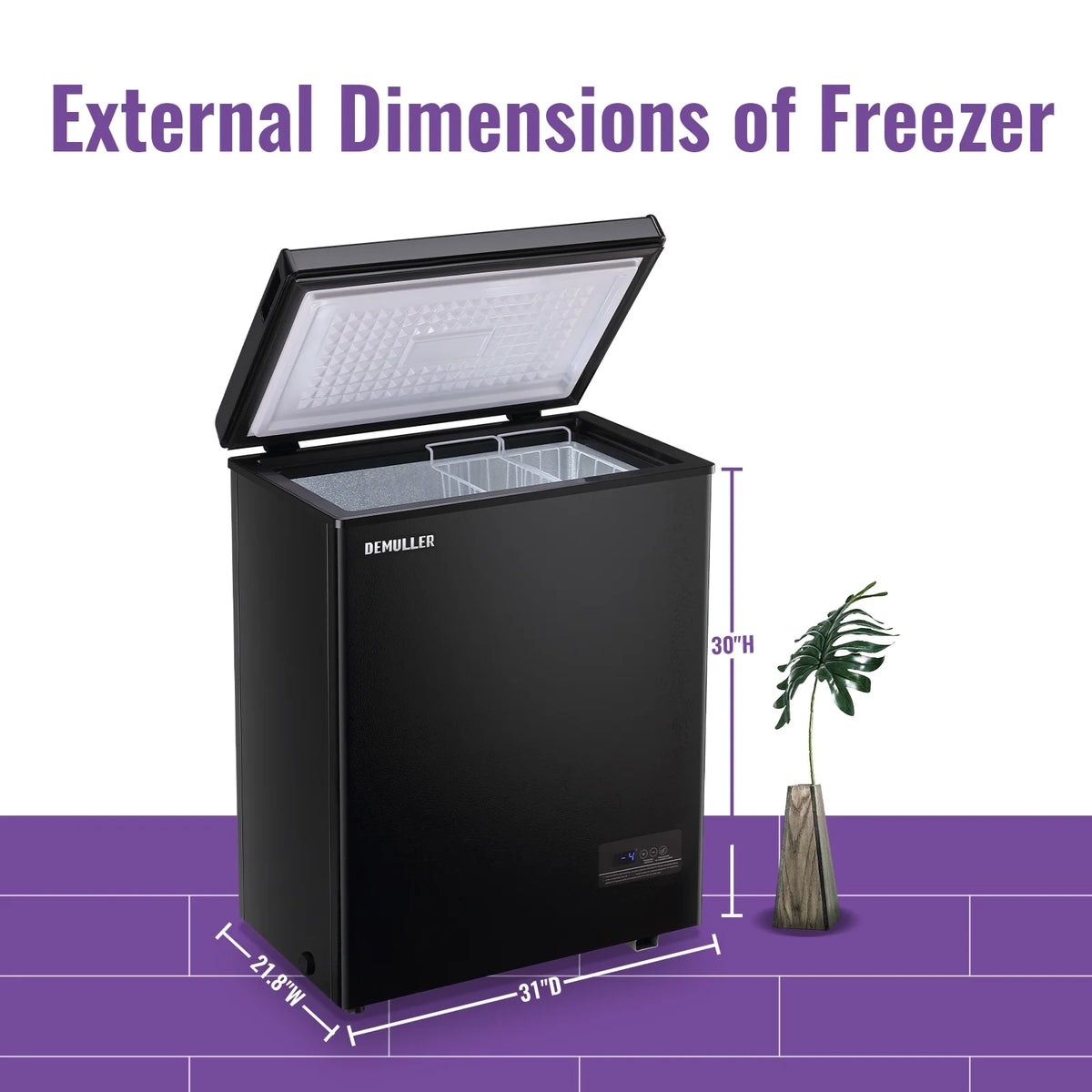 DEMULLER Deep Chest Freezer Mini Freezer with Electronic Display Screen 2 Removable Baskets 63-BLACK