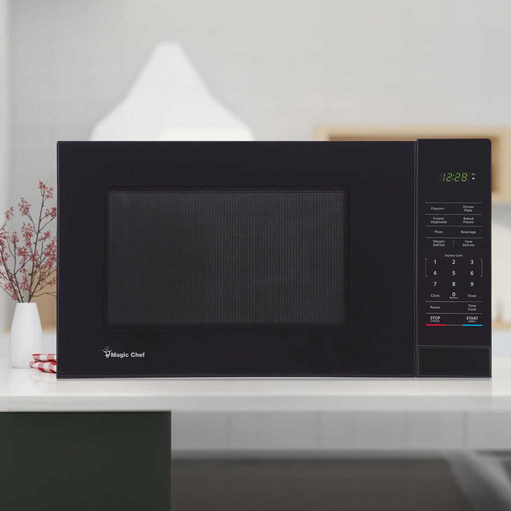 Magic Chef 1.6 Cu. ft. 1100W Countertop Microwave Oven with Push-Button Door in Black, New