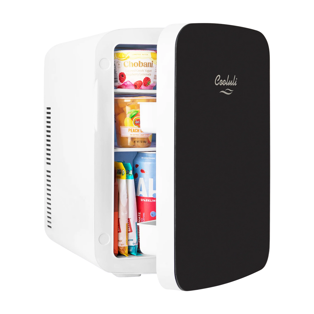 Cooluli Infinity Black 15 Liter Compact Portable Cooler Warmer Mini Fridge for Bedroom, Office, Dorm, Car - Great for Skincare & Cosmetics (110-240V/12V)
