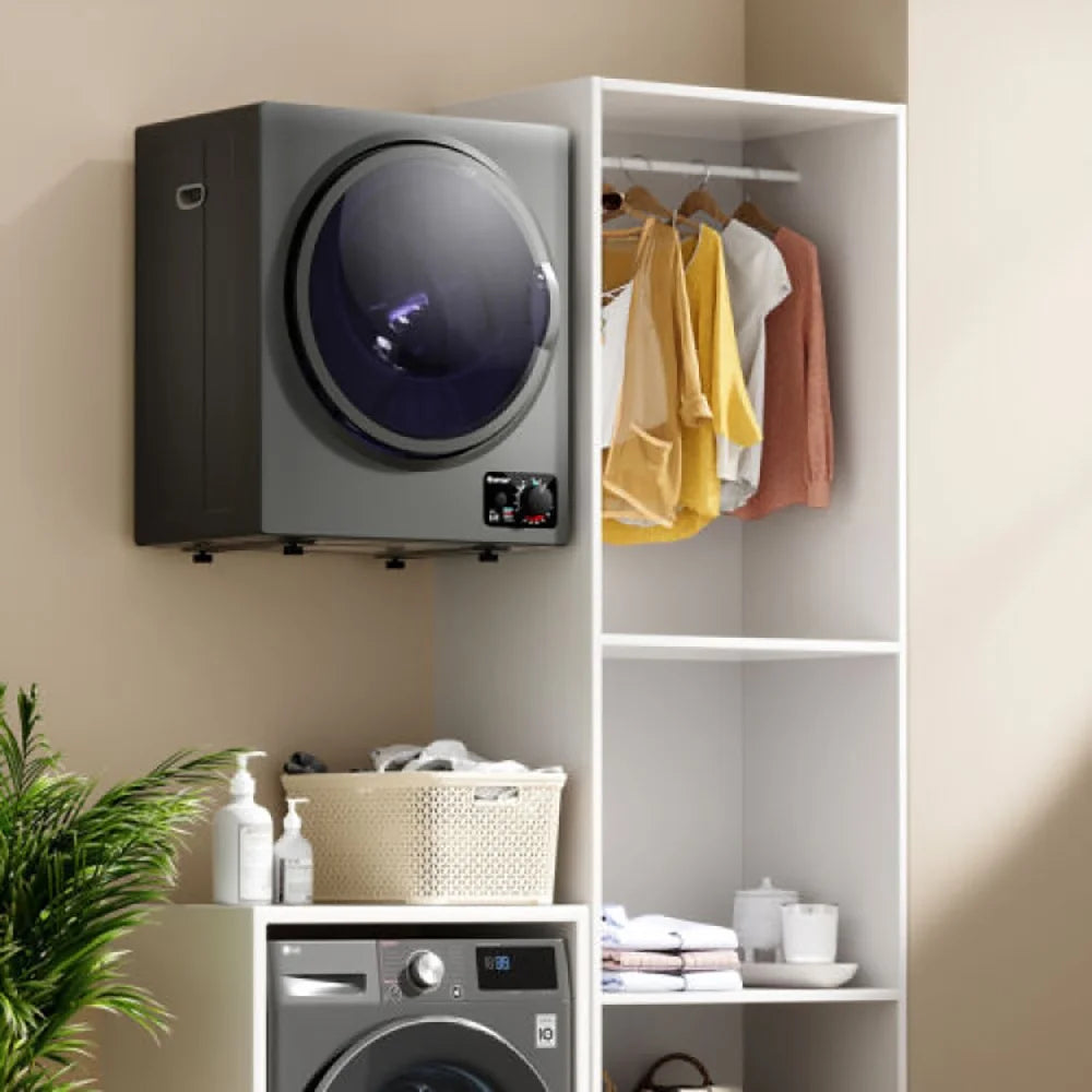 GVN Dryer, Drying Machines,1.5 Cu .ft Clothes Dryer with with Stainless Steel Wall Mount-Gray