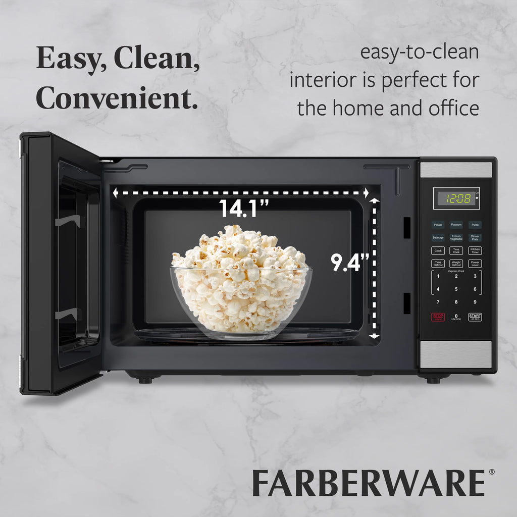 Farberware Countertop Microwave Ov 1100 Watts, 2.2 cu ft - Smart Sensor With LED Lighting and Child Lock - Perfect for Apartments and Dorms - Easy Clean Black Interior, Stainless Steel