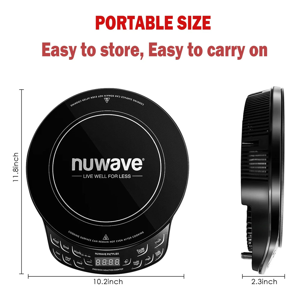 Nuwave Portable Induction Cooktop Flex, 10.25-inch Shatter-Proof Ceramic Glass and Large 6.5-inch Heating Coil, 3 Wattage Settings 600, 900 & 1300 Watts, Hot