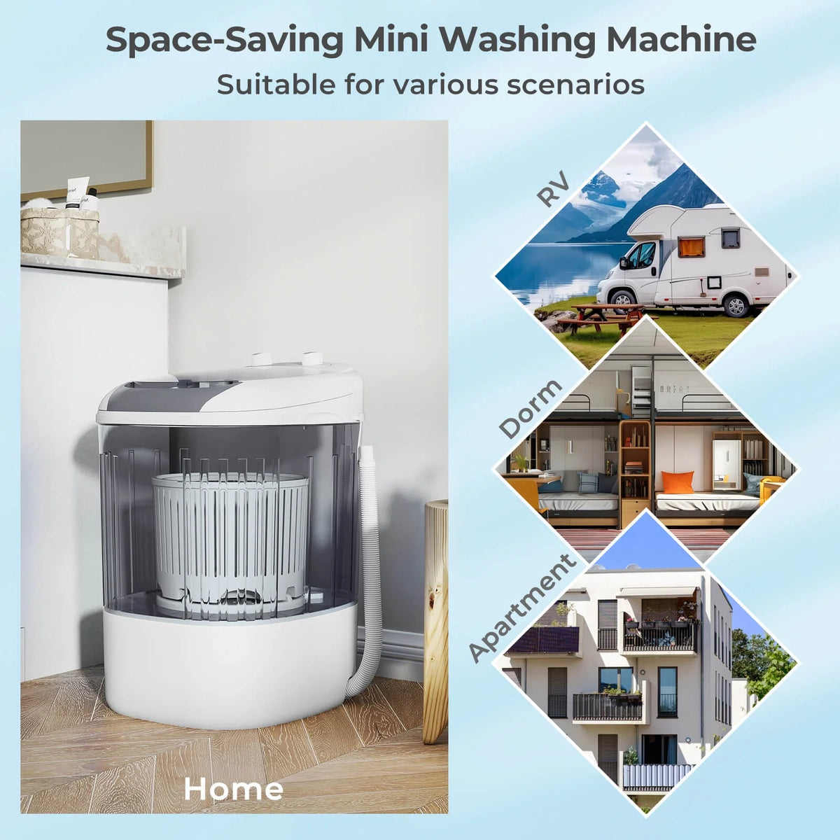 Costway Portable Washing Machine 5.5 lbs Mini Top Load Washer with Removable Spin-Dry Tub Blue