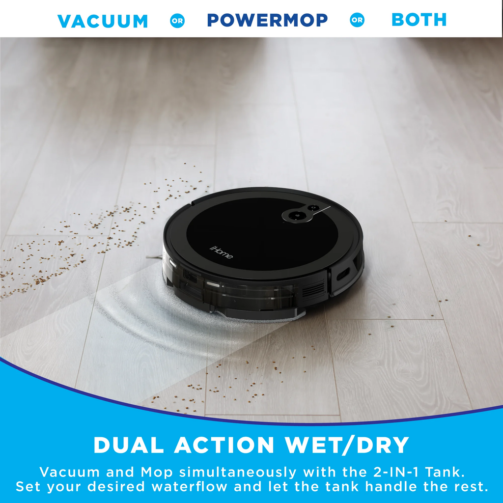 iHome AutoVac Luna Pro New 3-in-1 Robot Vacuum and Vibrating Mop with Auto Empty Base, Self-Emptying, Smart Mapping, Wi-Fi Connected, LIDAR Navigation, Mop Combo, Pet Hair, Hard Floor, Carpet
