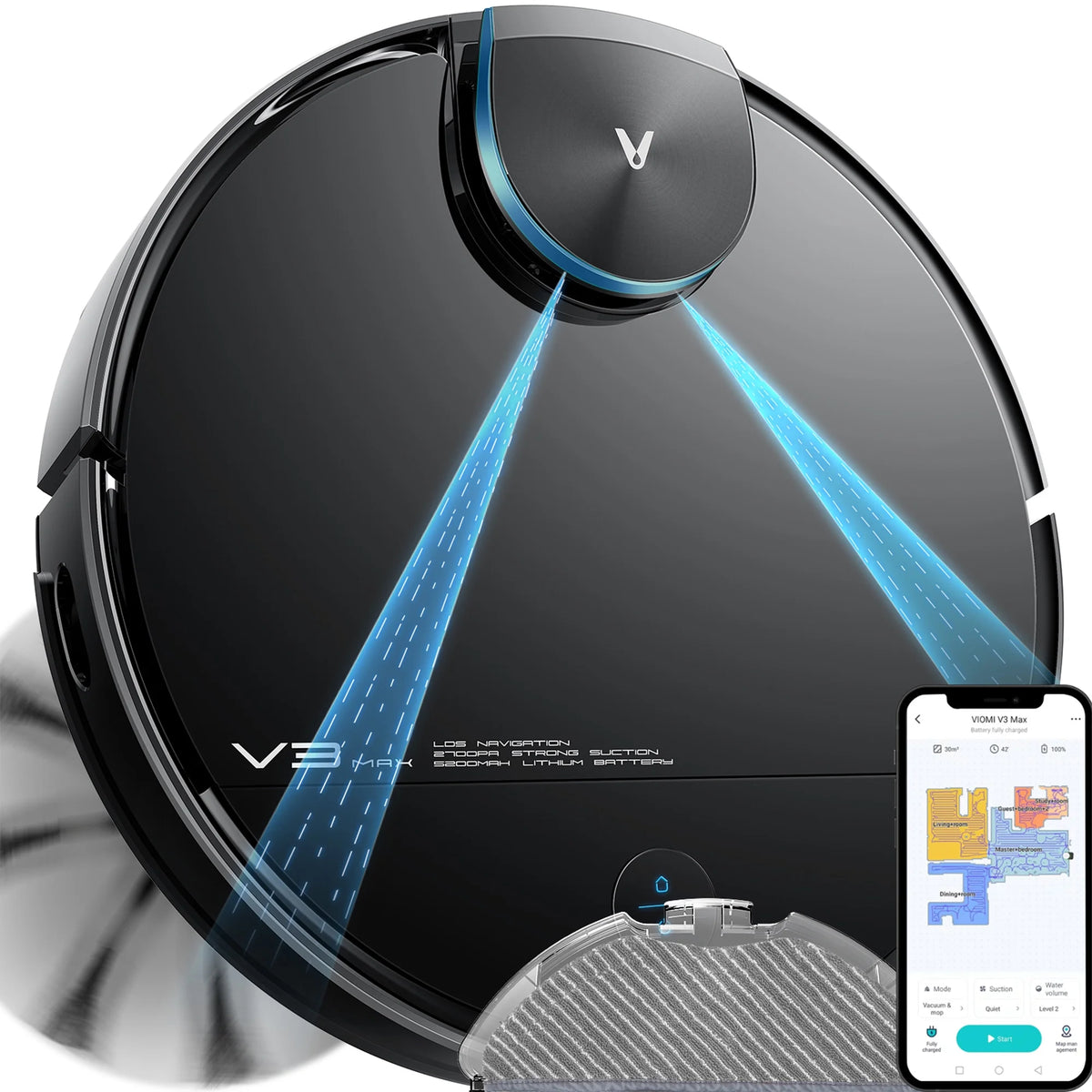 Viomi Smart Robot Vacuum V3 Max Duster Vacuum & Mop for Multi Floors, Black