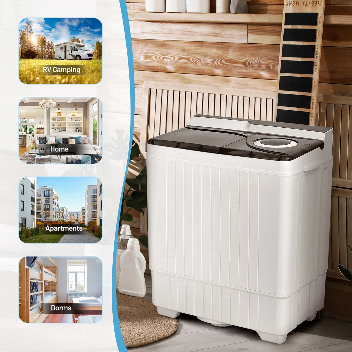 Costway 26lbs Portable Semi-automatic Washing Machine W/Built-in Drain Pump Grey