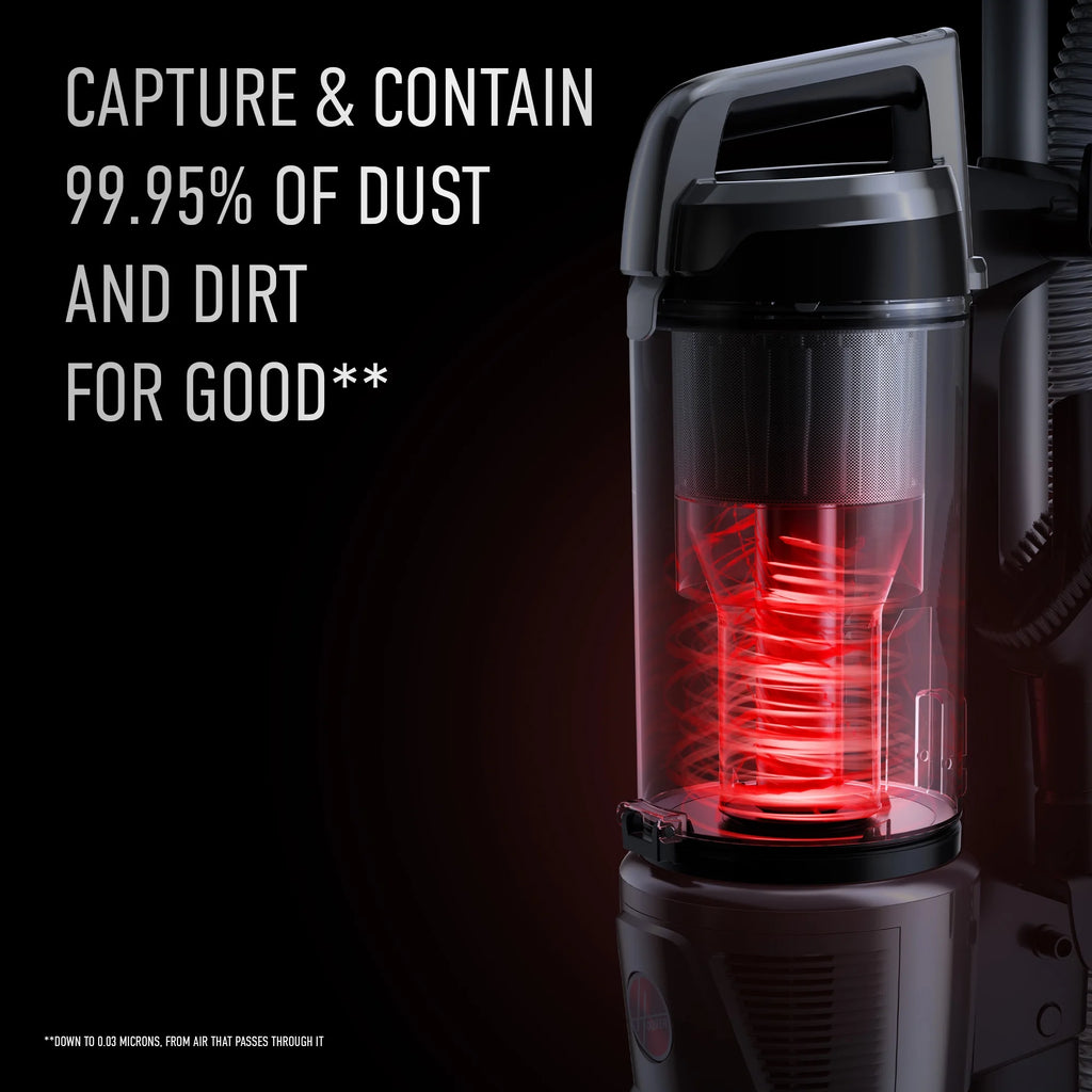 Hoover Upright Vacuum, WindTunnel Tangle Guard, Bagless, with Swivel Steering, Hard Floor and Carpet, Crevice Tool, Dusting Brush, Turbo Tool, LED headlights, UH77110, Black