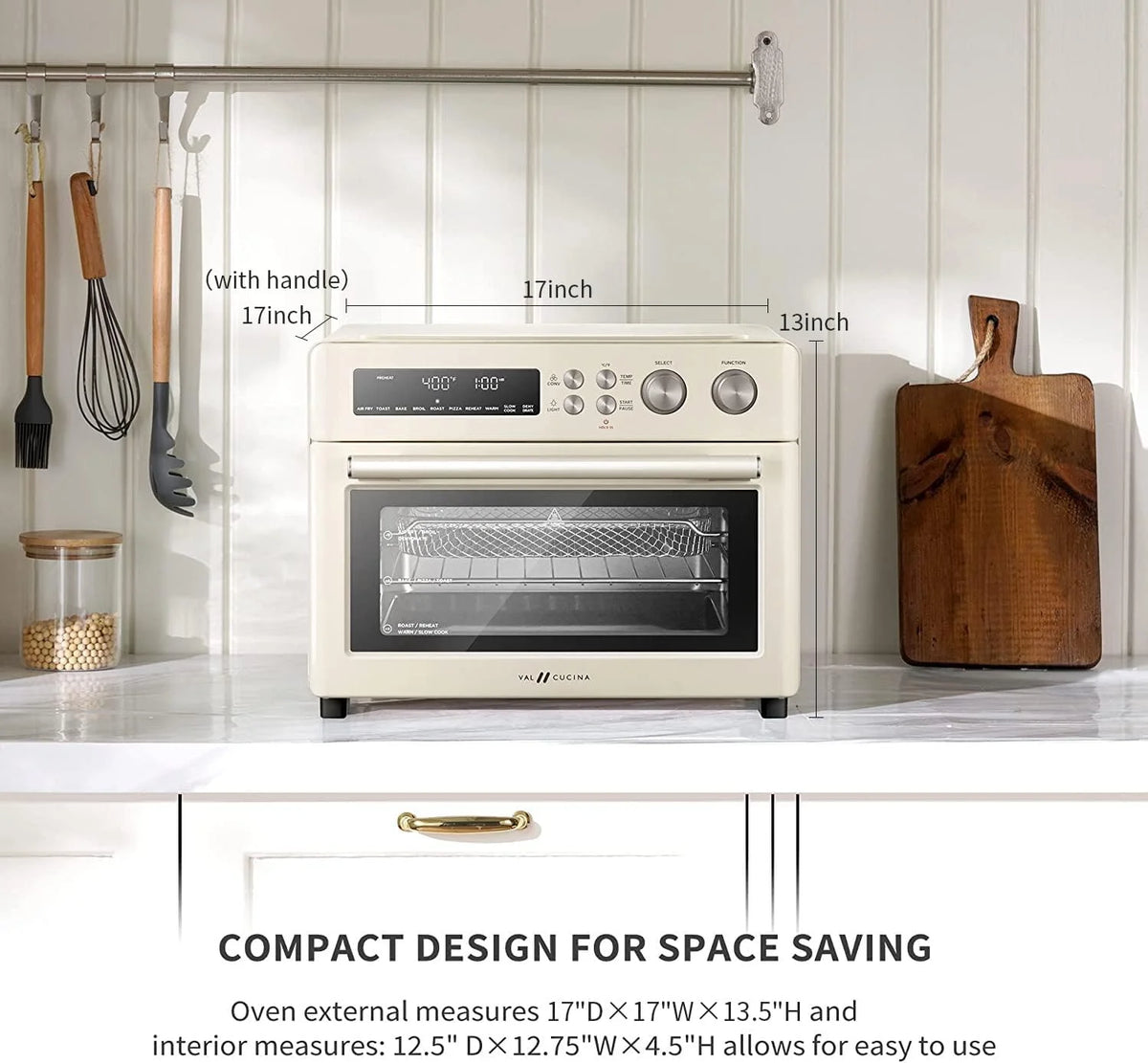 VAL CUCINA 10-IN-1 AIR FRYER TOASTER OVEN -  BRUSHED STAINLESS STEEL
