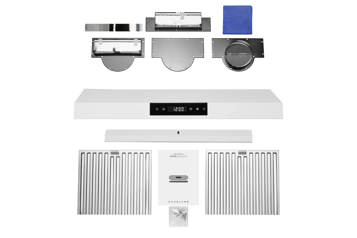 Hauslane | Chef Series PS18 30" Under Cabinet Range Hood, Matte White | 120V, Pro Performance, Touch Screen, LED Lamps, 3-Way Venting, Baffle Filters