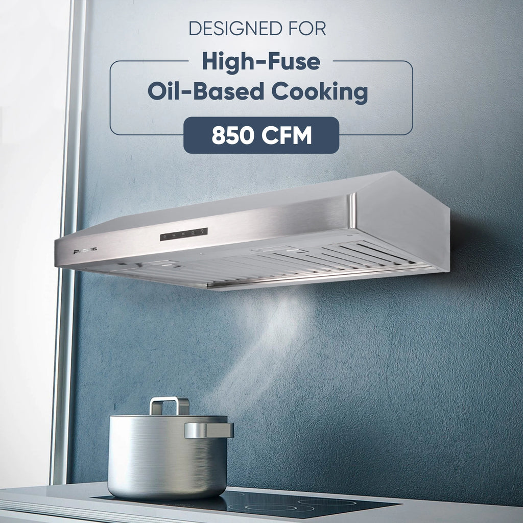 Pacific Economy Pro Under Cabinet Ducted Range Hood 30 inch - 850 CFM 3-Speed Powerful Kitchen Vent Hood - Electric Stainless Steel - Ultra Quiet, Glass Touch Control, 6W LED Lights PR6830AS