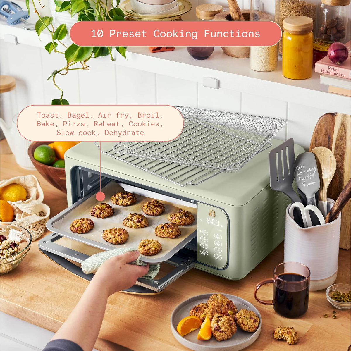 Beautiful Infrared Air Fryer Toaster Oven, 9-Slice, 1800 W, White Icing by Drew Barrymore