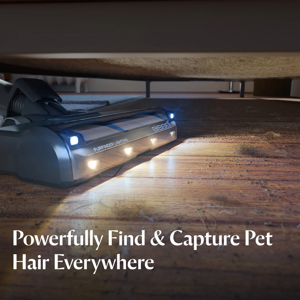 BISSELL PowerClean?? FurFindera?�� 200W Cordless Vacuum w/ 3-in-1 Versatility, Tangle Free Brush Roll, Strong Suction, Removable Battery, 40 Min Runtime, Powered Upholstery Tool, and Furfinder Headlights