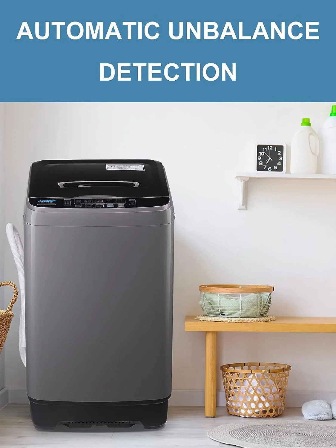 17.7 lbs Full Automatic Washing Machine with LED Display Compact Washing Machine with Drain Dump, 10 Wash Programs and 8 Water Levels Ideal for Dorms, Apartments, Grey