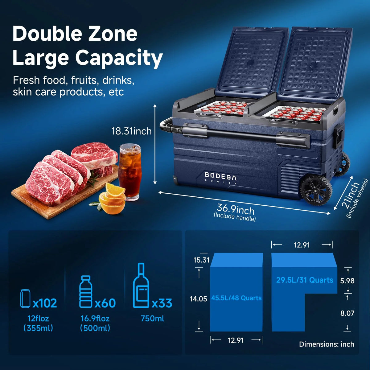 BODEGA 12 Volt 80 Qt.�?5L) Car Refrigerator, Portable Freezer, Car Fridge for Camping, Travel,APP Control, Rv