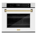 ZLINE 30 in. Autograph Edition Professional Convection Single Wall Oven with Air Fry and Self Clean in Stainless Steel with White Matte Door and Polished Gold Handle (WASZ-WM-30-G)
