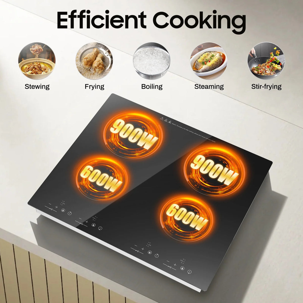 110V 3000W 4-Burner Electric Ceramic Cooktop,Touch Control,9 Gears,Safe & Efficient,for Home & Commercial Use