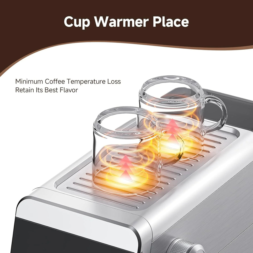 Sunmaki Espresso Machine 20 Bar Stainless Steel Coffee Machines with LED Touch Screen Powerful Steam Wand, Removable Water Tank, for Cappuccino, Latte
