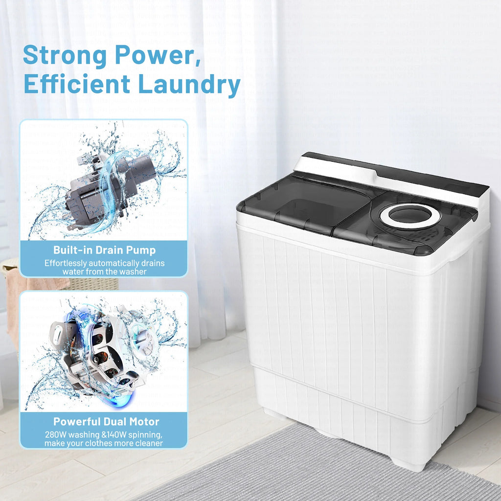 Costway 26lbs Portable Semi-automatic Washing Machine W/Built-in Drain Pump Grey
