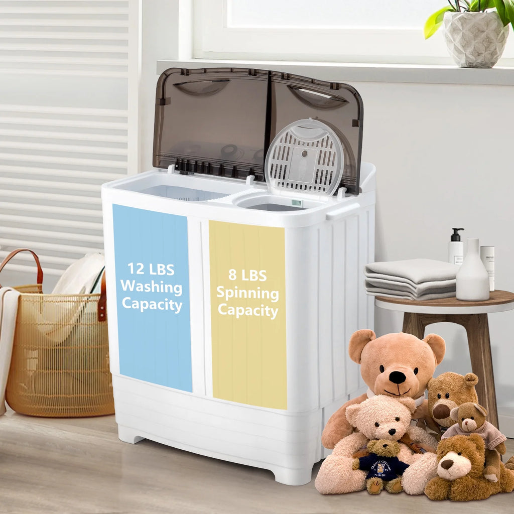 UbesGoo Compact Twin Tub Portable Mini Washing Machine 20lbs Total Washing Machine W/Drain Pump