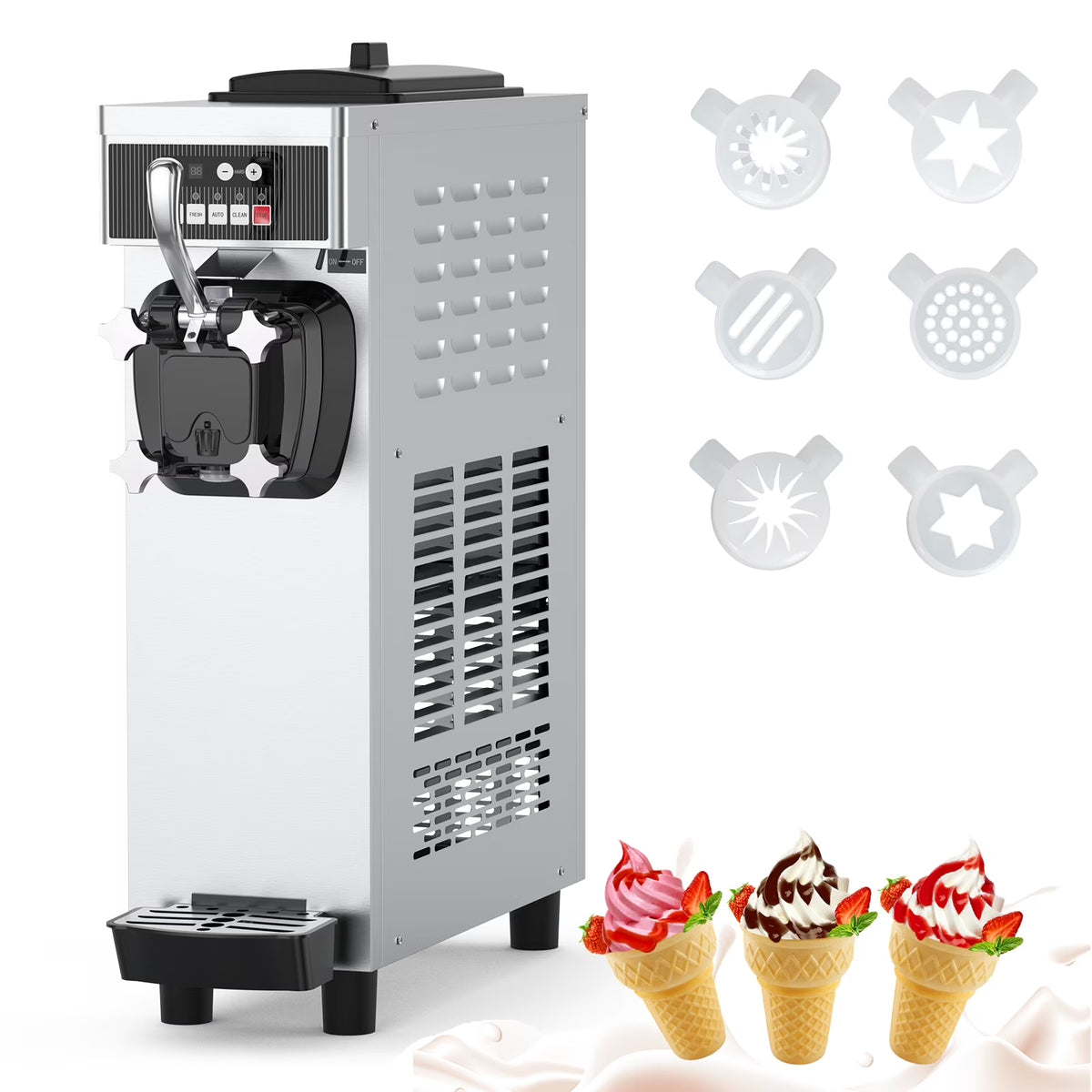 Entcook 3 Flavors Commercial Ice Cream Maker, 5.8-8 Gal/H Countertop Soft Serve Ice Cream Yogurt Machine with LCD Display