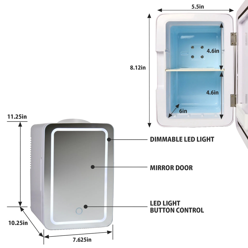 Koolatron Cosmetics Fridge w/ LED Lighted Makeup Mirror 12V 110V, 6L