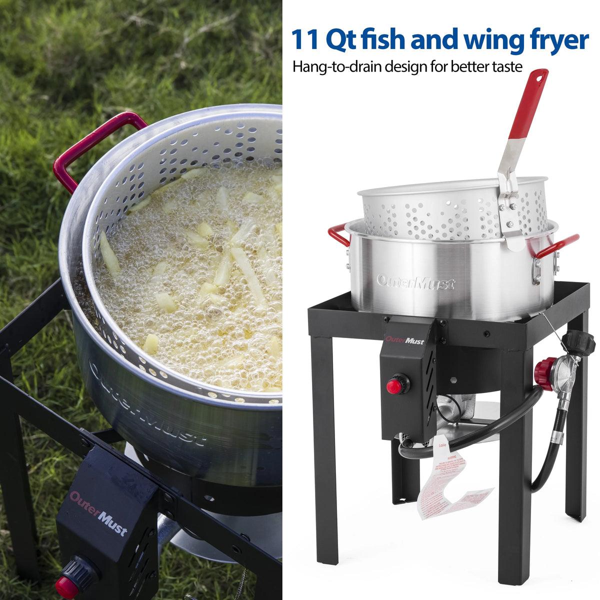 OuterMust 30Qt.?Outdoor Turkey Fryer with Basket and 11 Qt. Fish Fryer, 50,000 BTU Propane Aluminum Deep Turkey Fryer Kit
