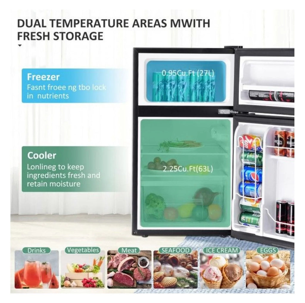 3.2 cu ft Compact Refrigerator - Stainless Steel Mini Fridge with Freezer, Adjustable Thermostat, and Can Dispenser - Ideal for Dorms, Apartments, Wet Bars
